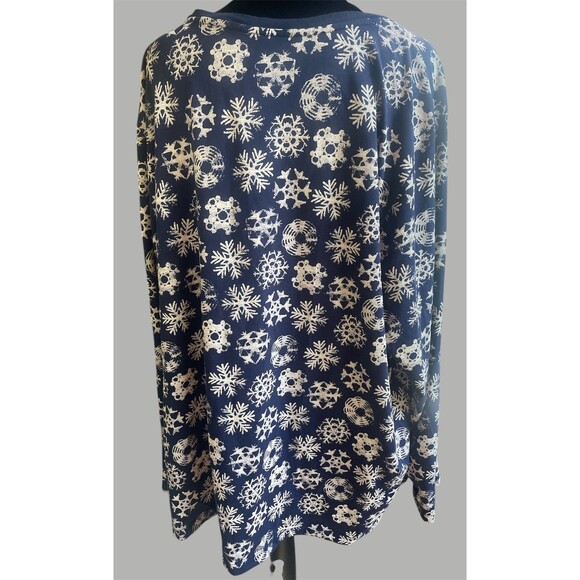 Lands End 3X Blue Ivory Snowflake Long Sleeve Winter Holiday Cotton Comfy Top - Picture 8 of 8